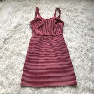 Loft Dusty Pink‎ & Black Stripe Ribbed Dress